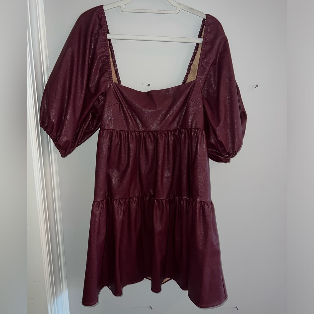 AMANDA UPRICHARD Leather Mini Dress with Puff Sleeve size S